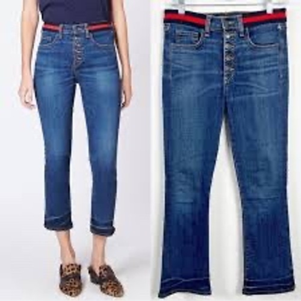 Veronica Beard Jeans Blue Carolyn High Rise‎ Button Fly Striped Waistband 27